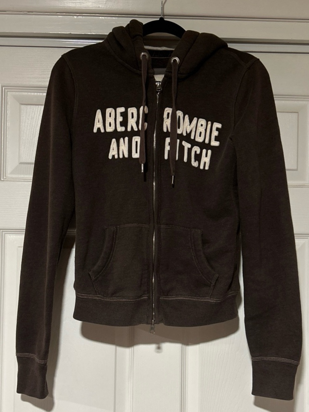 Y2K VTG Abercrombie & Fitch Brown Zip Hoodie Spellout Logo Sweatshirt Women L